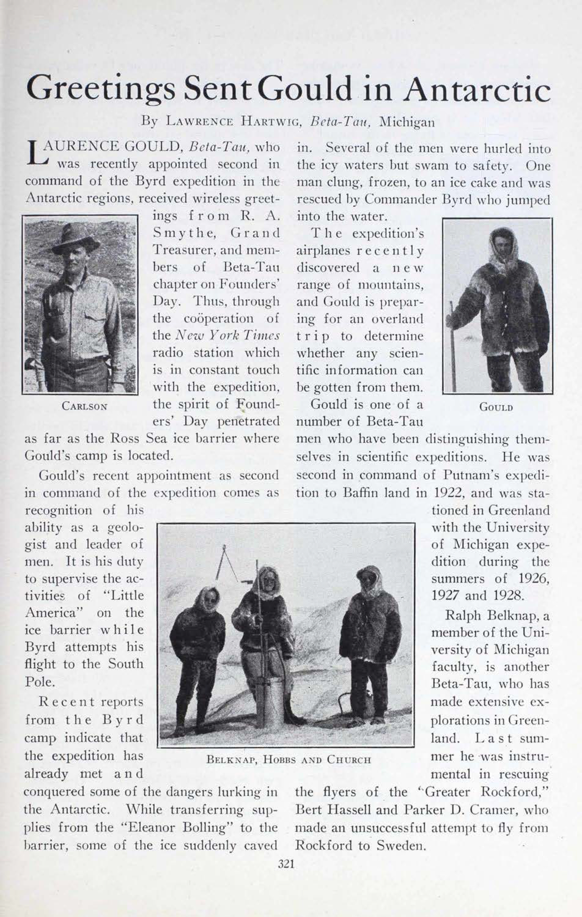 Greetings Sent Gould In Antarctic